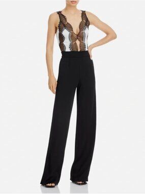 NEW Ramy Brook Vanna Two-Toned Lace Plunge V-Neck Jumpsuit Size 14